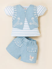 Keti Mini Girls Top, Shorts & Shrug Clothing Set