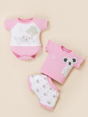 Baby Girl Clothing Set with Top, Shorts & Bodysuit