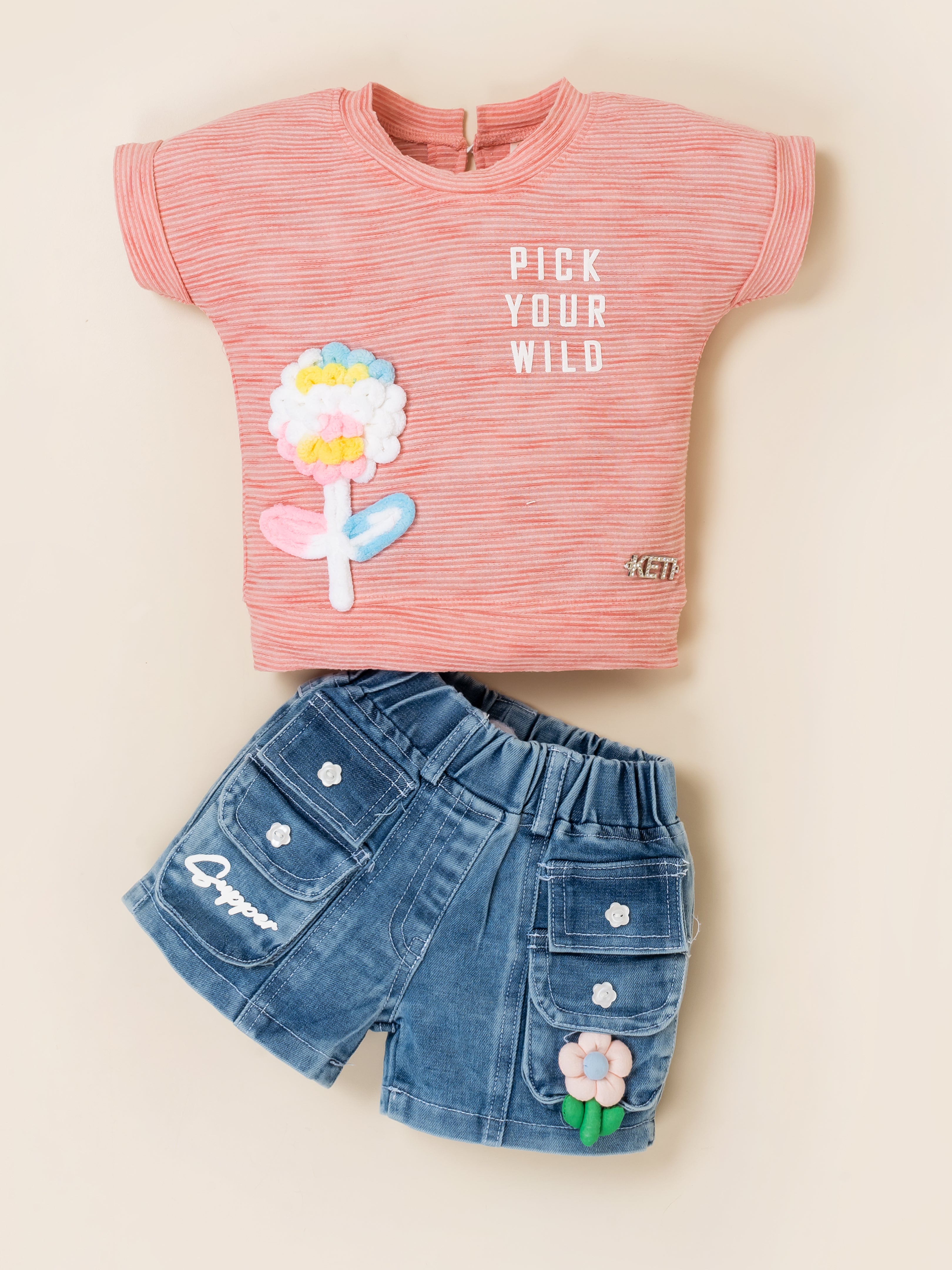 Girls Top with Denim Shorts Clothing Set