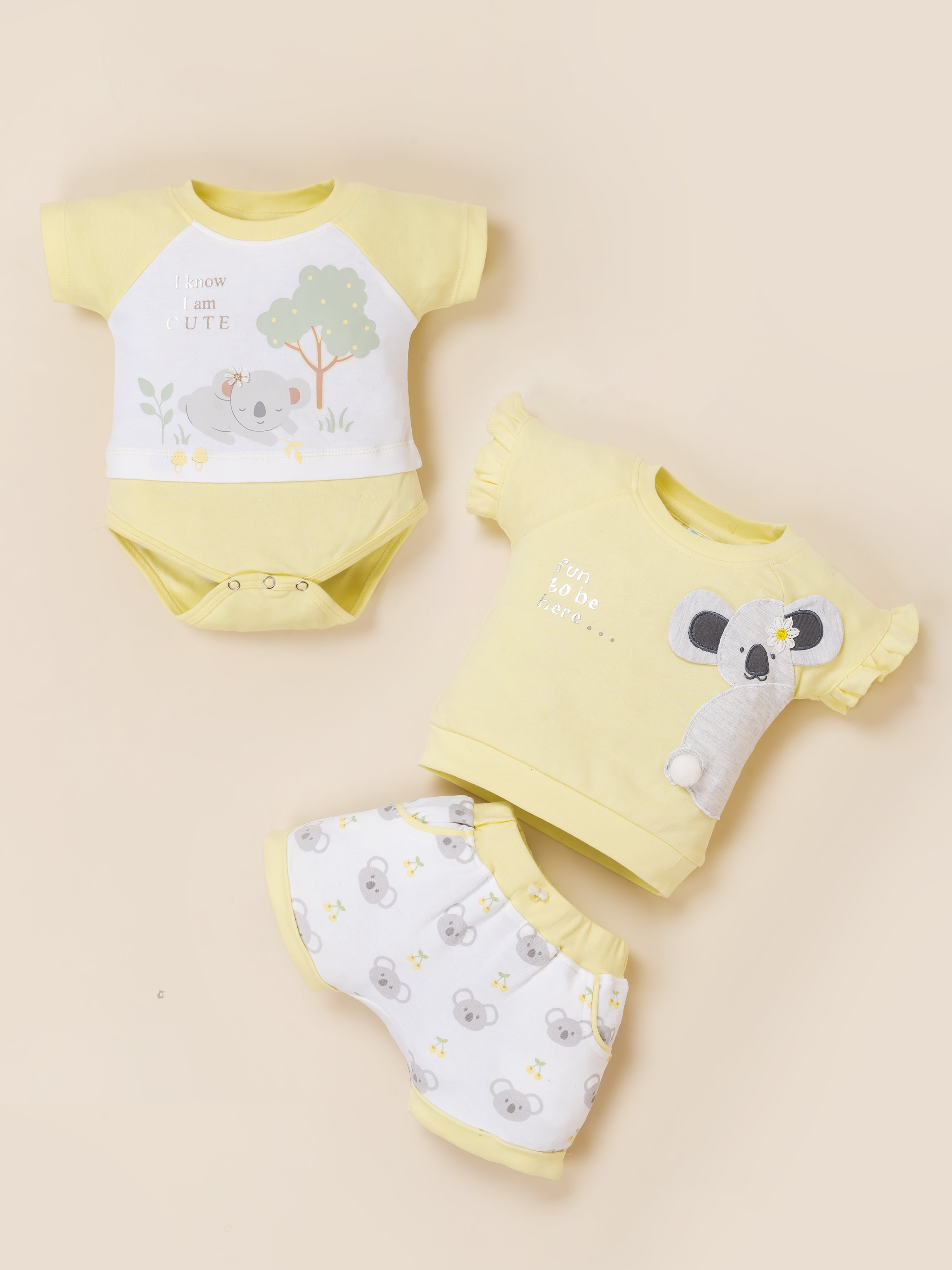 Baby Girl Clothing Set with Top, Shorts & Bodysuit