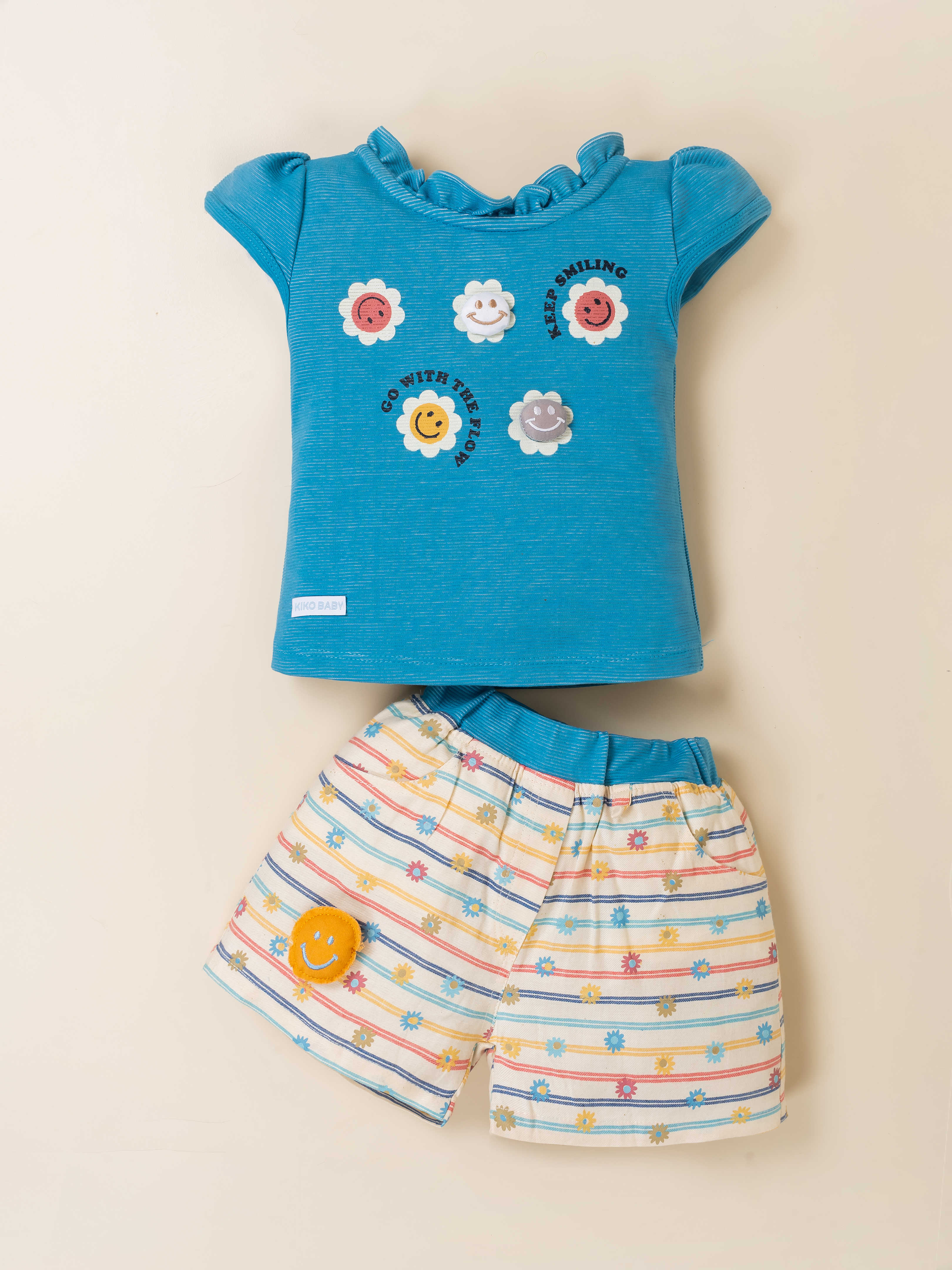 Baby Girl Cord Top & Printed Shorts Set