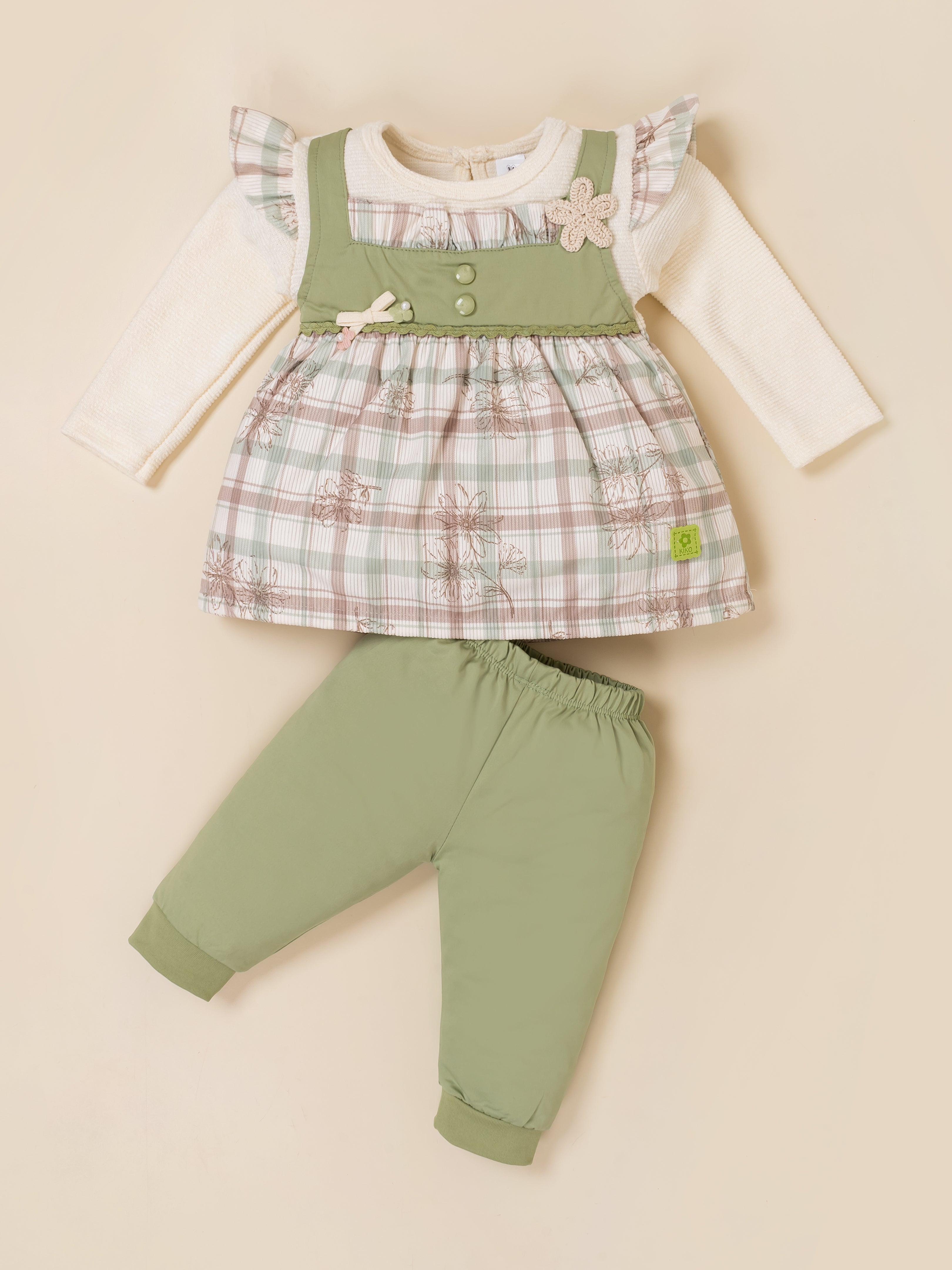 Baby Girls Checked Sleeveless Tunic Top & Bottom Set