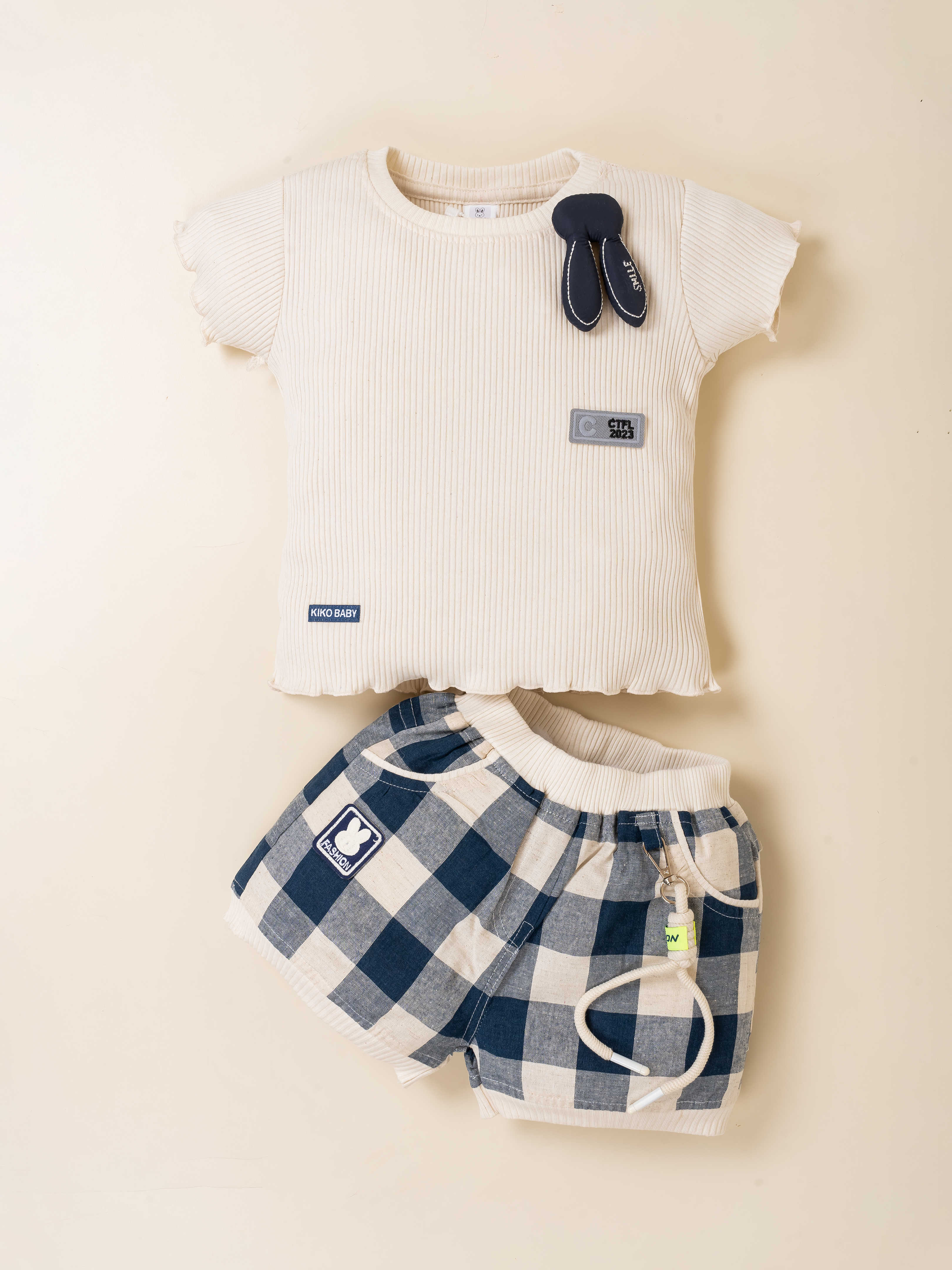 Baby Girl Softtouch Knit Top & Woven Check Shorts 2-Piece Set