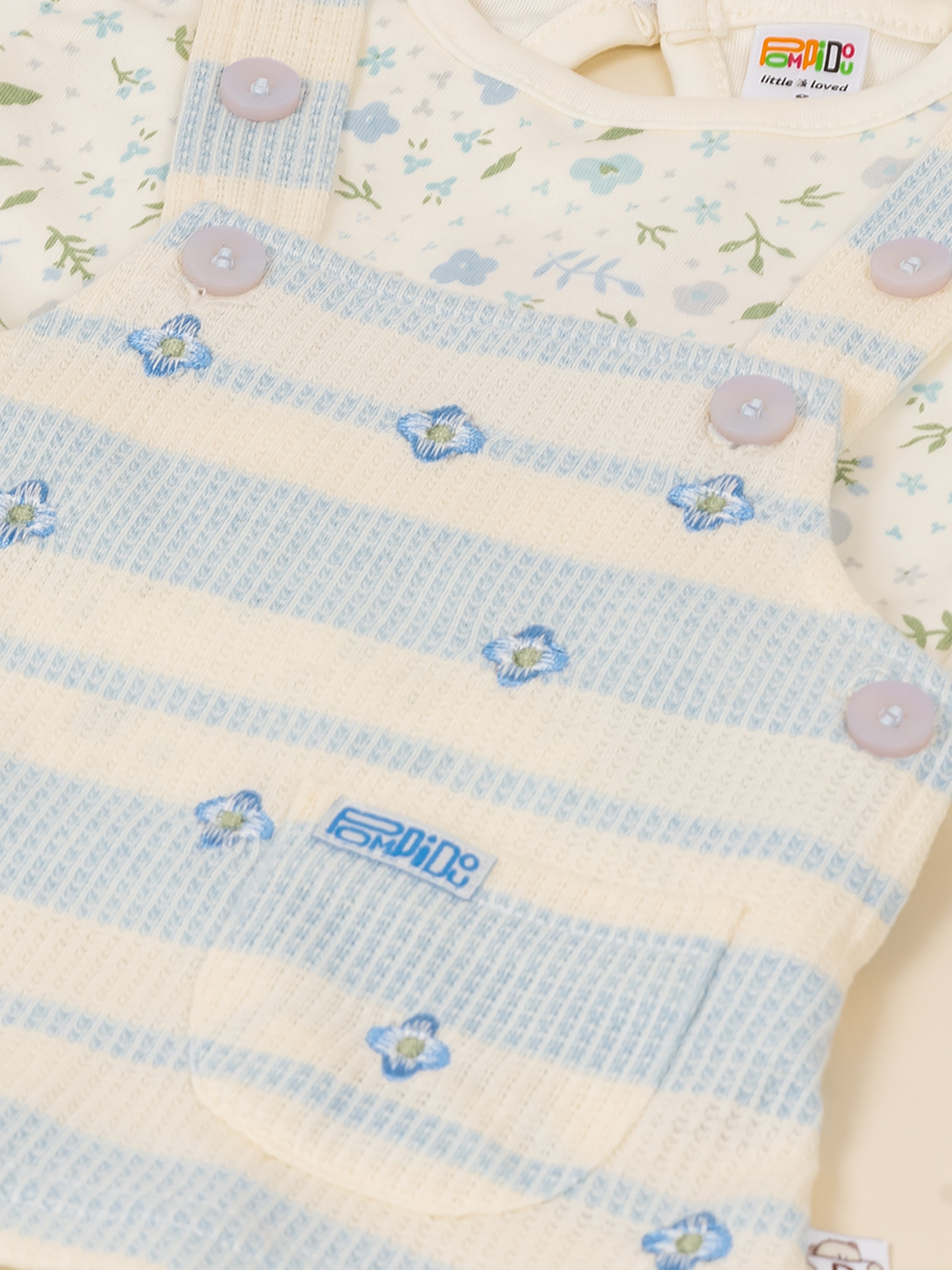 Baby Girls 2-Piece Striped Dungaree Dress & Floral Top Set