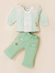 Girls Jacket, Sleeveless Top & Wide Leg Pants Set