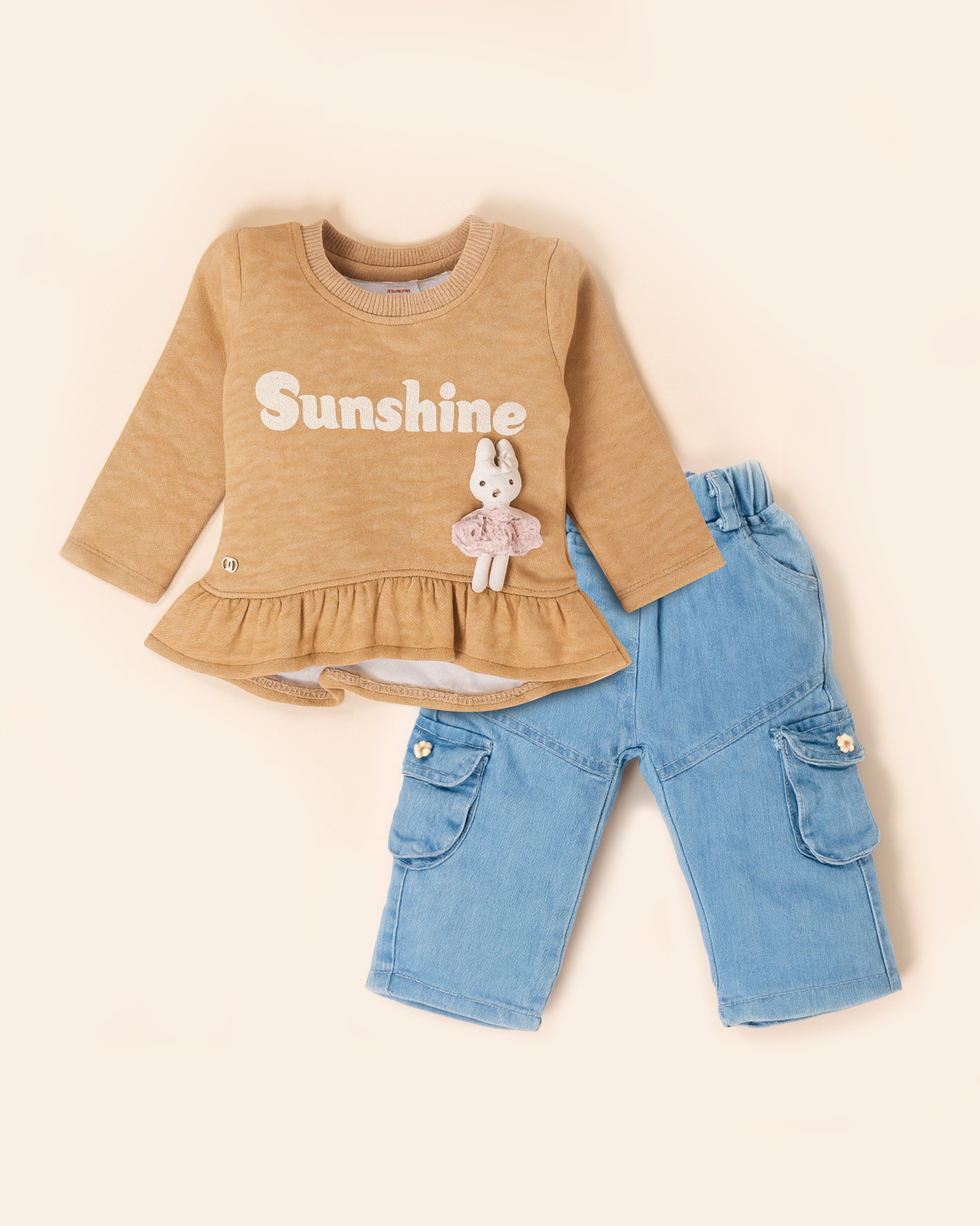 Peplum Top & Denim Cargo Pants Set