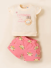 Baby Girl Cotton Top & Printed Shorts Set