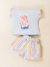 Girls Two-Piece Bunny Print Top & Striped Shorts Set