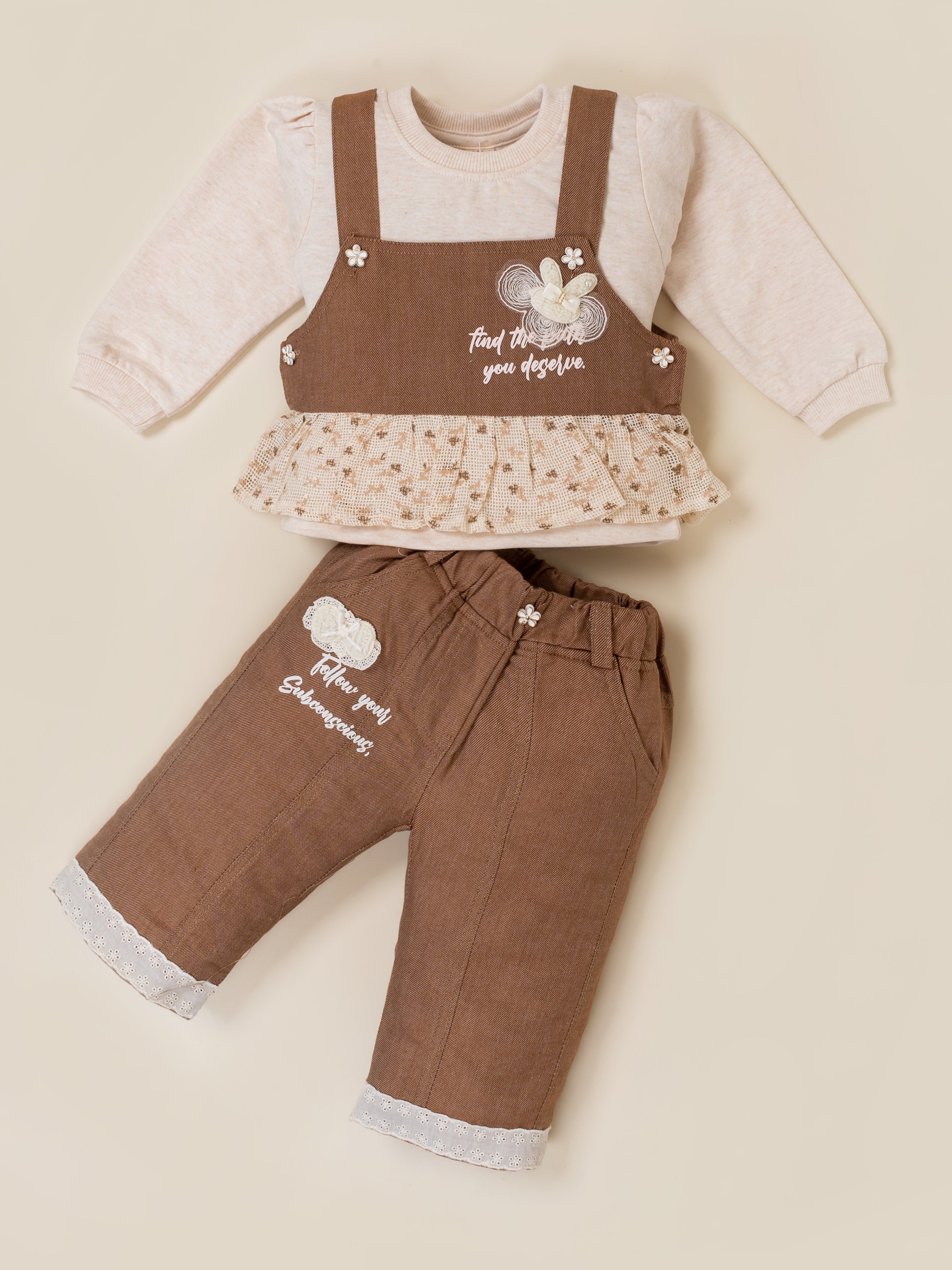 Girls Top and Wide Leg Pant with Sleeveless Overlay