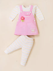 Girls Full Sleeve Top with Dungaree & Leggings Set