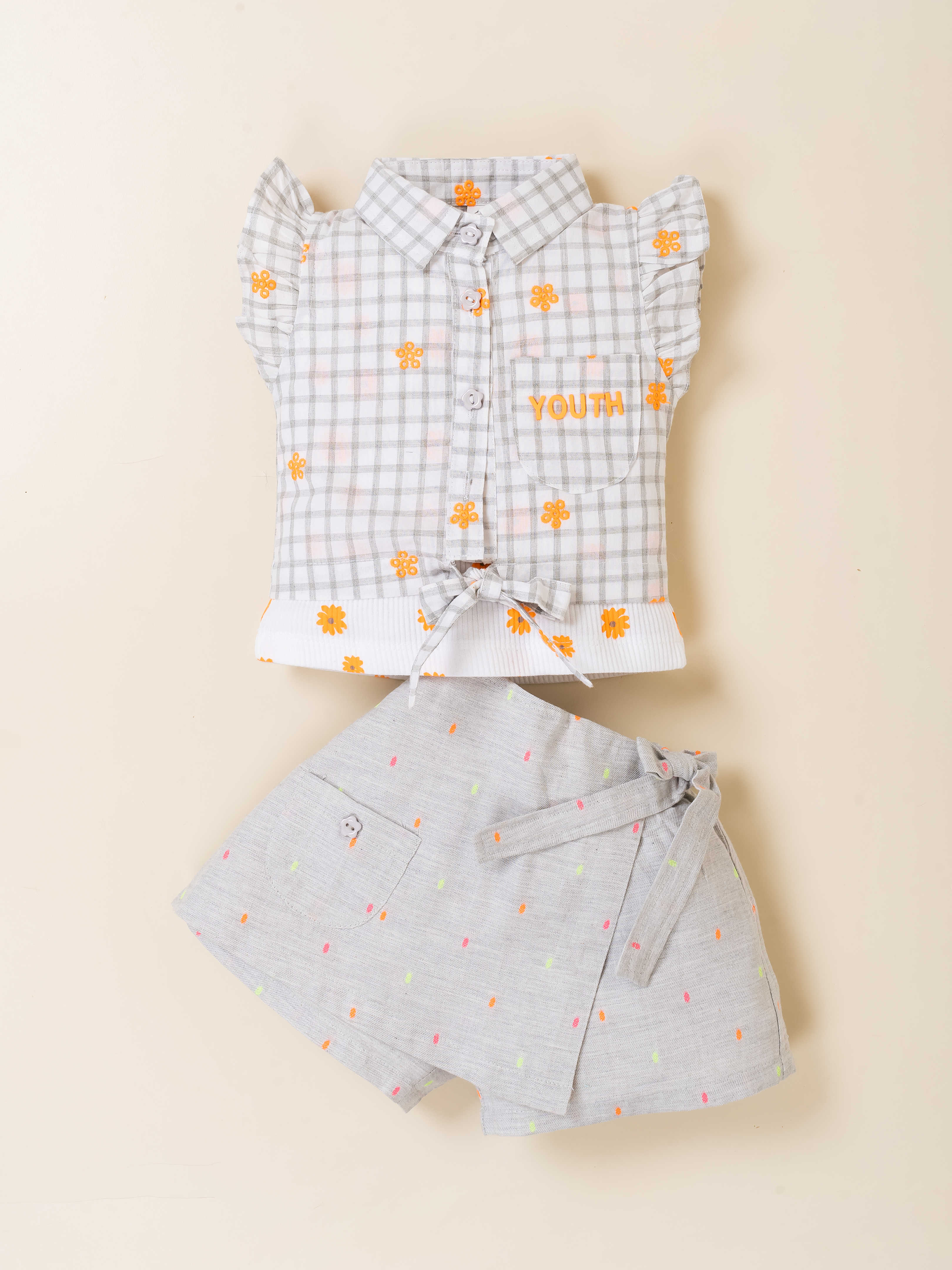 Toddler Girl Top and Skirt Embroidered Check Set