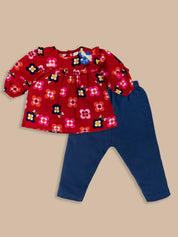 Baby Girls Casual Floral Printed Full Top & Pant