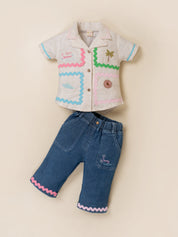 Girls Shirt & Denim Capri Pants Clothing Set