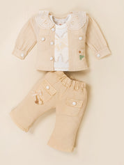 Girls Jacket, Sleeveless Top & Wide Leg Pants Set