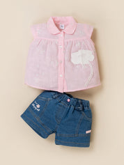Baby Girls Shirt & Denim Shorts Outfit Set