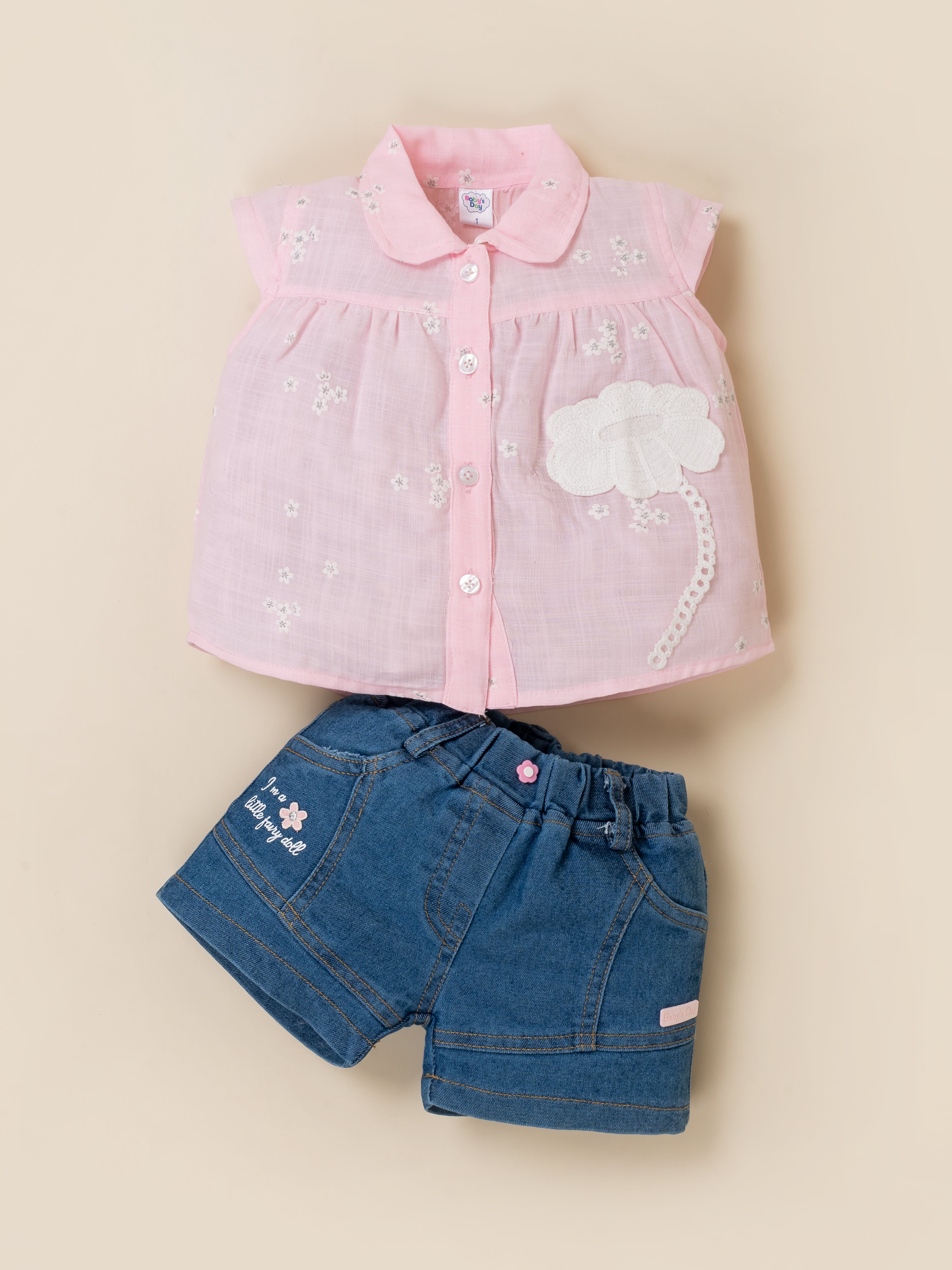 Baby Girls Shirt & Denim Shorts Outfit Set