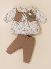Baby Girls Floral Frock Top with Vest & Bottom Set