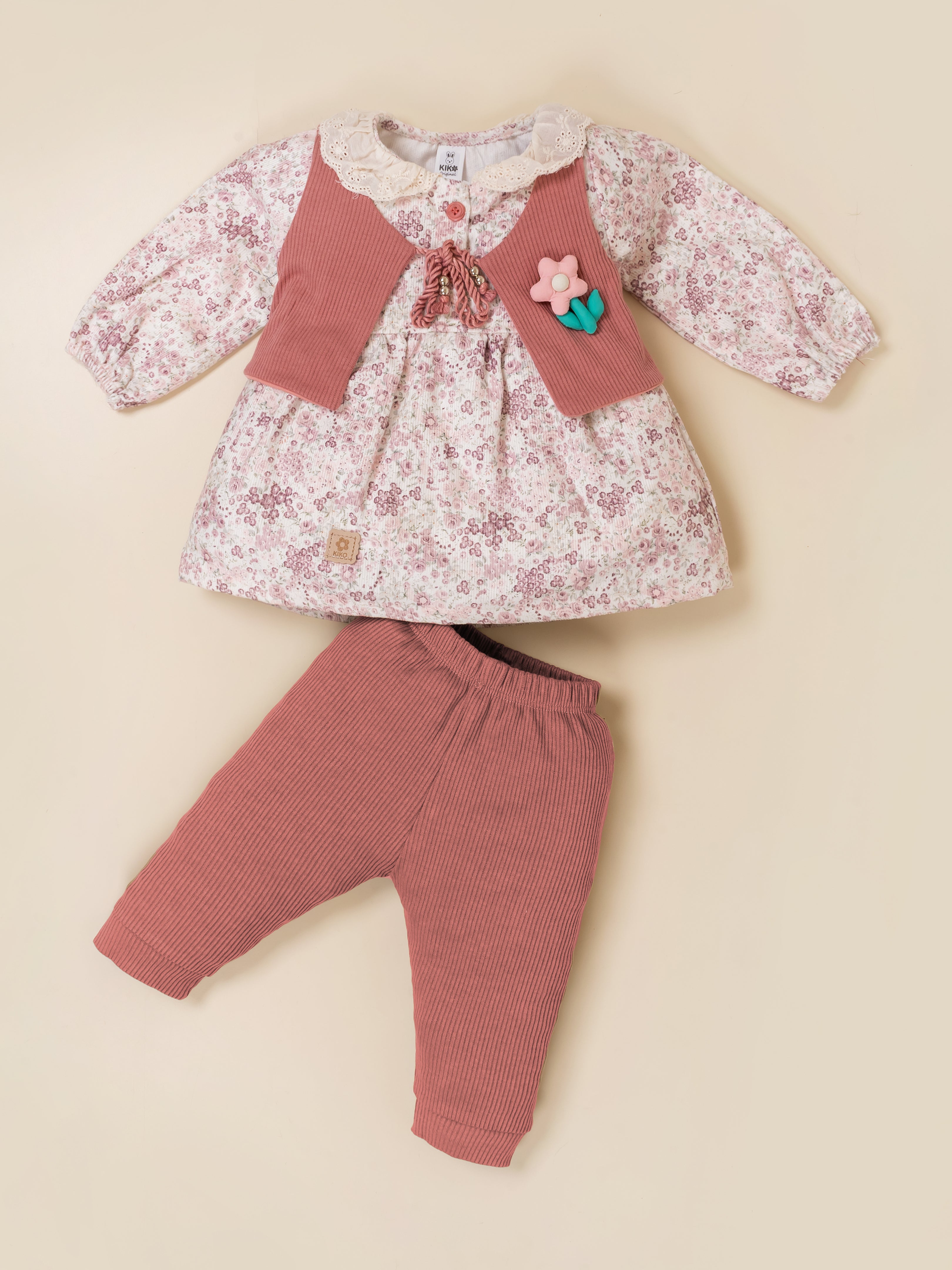 Baby Girls Floral Frock Top with Vest & Bottom Set