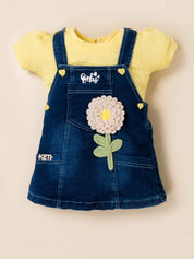 Girls Flower Denim Dungaree Dress