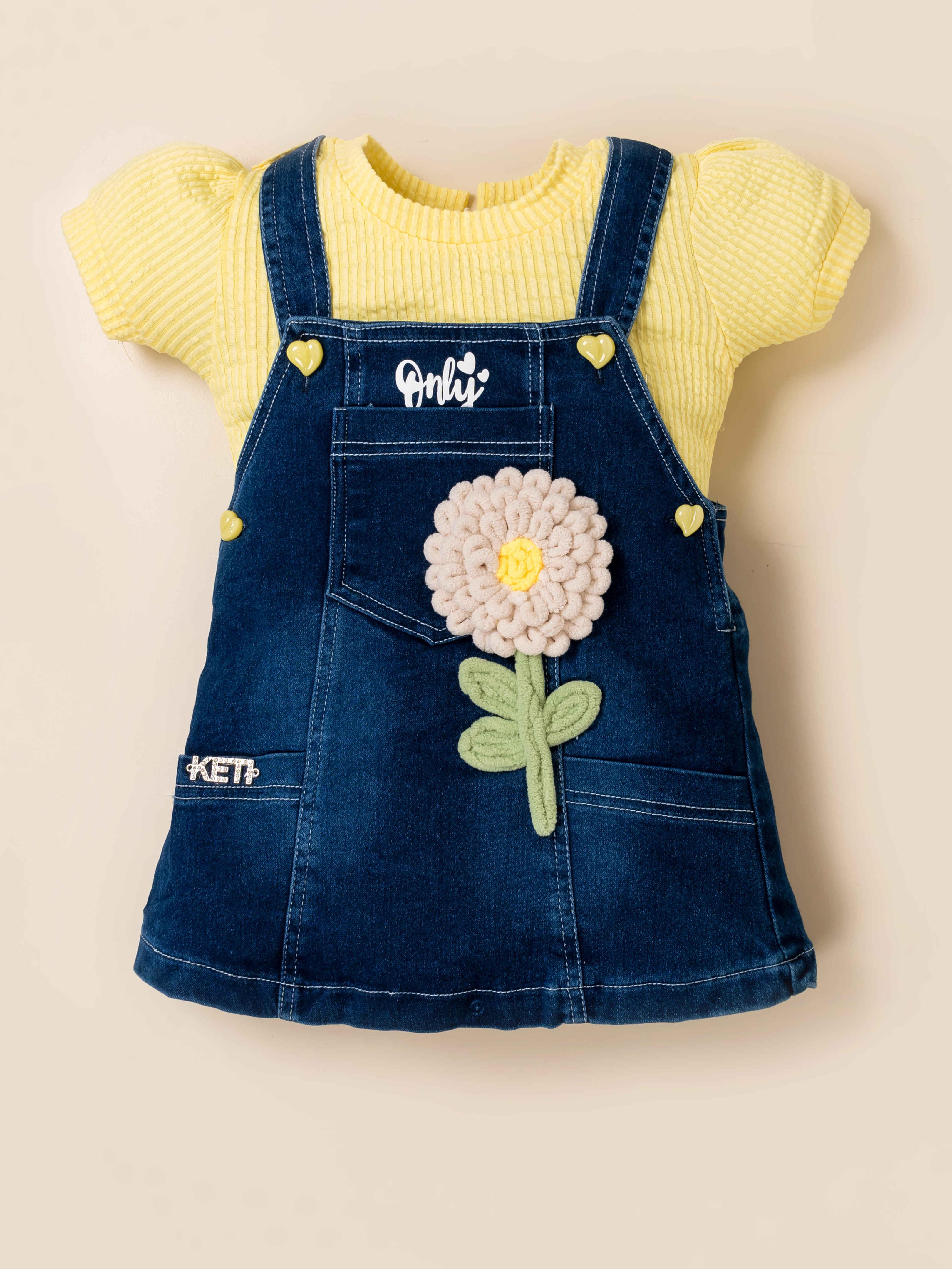 Girls Flower Denim Dungaree Dress