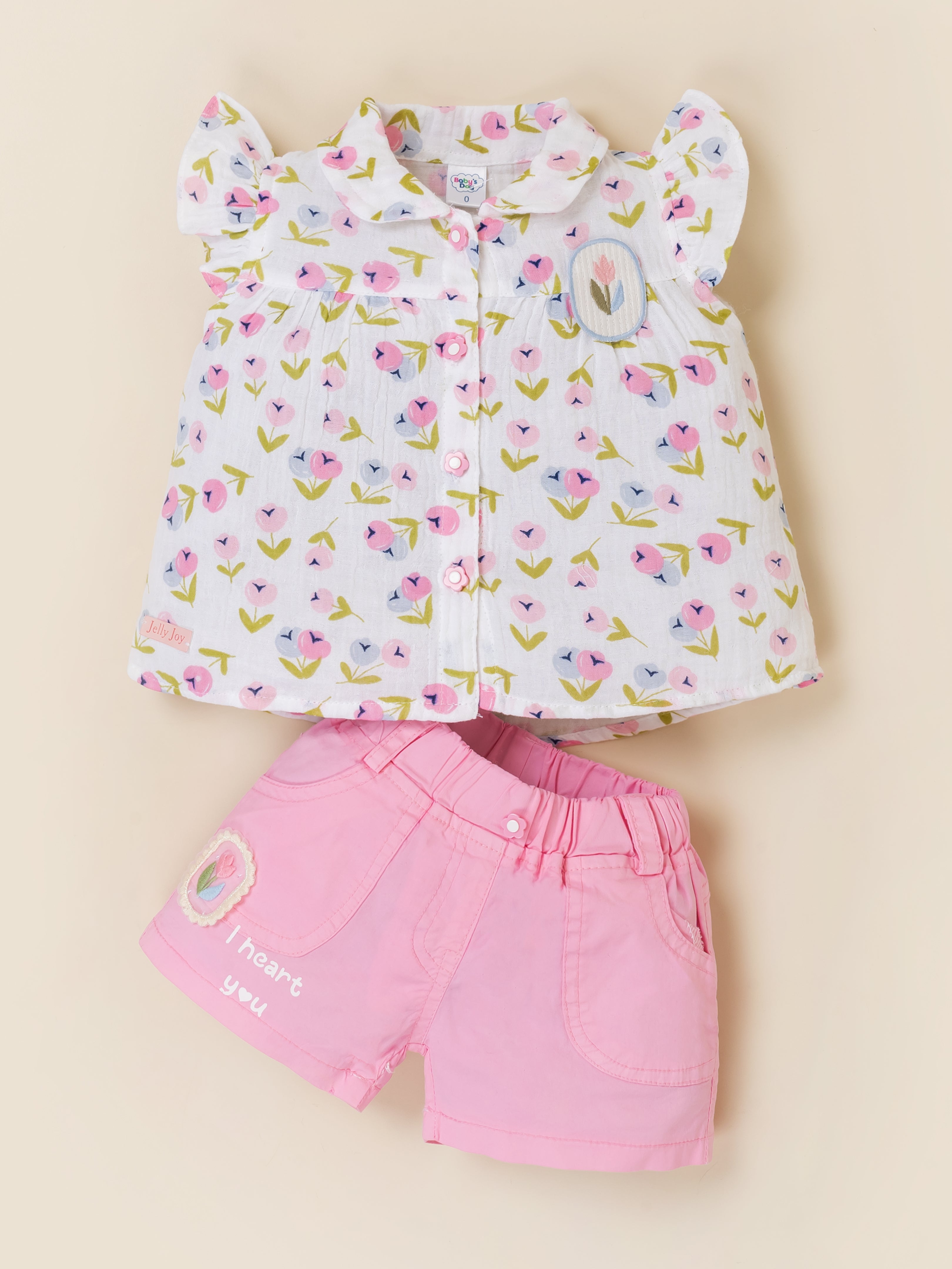 Baby Girls Collar Top and Shorts Clothing Set