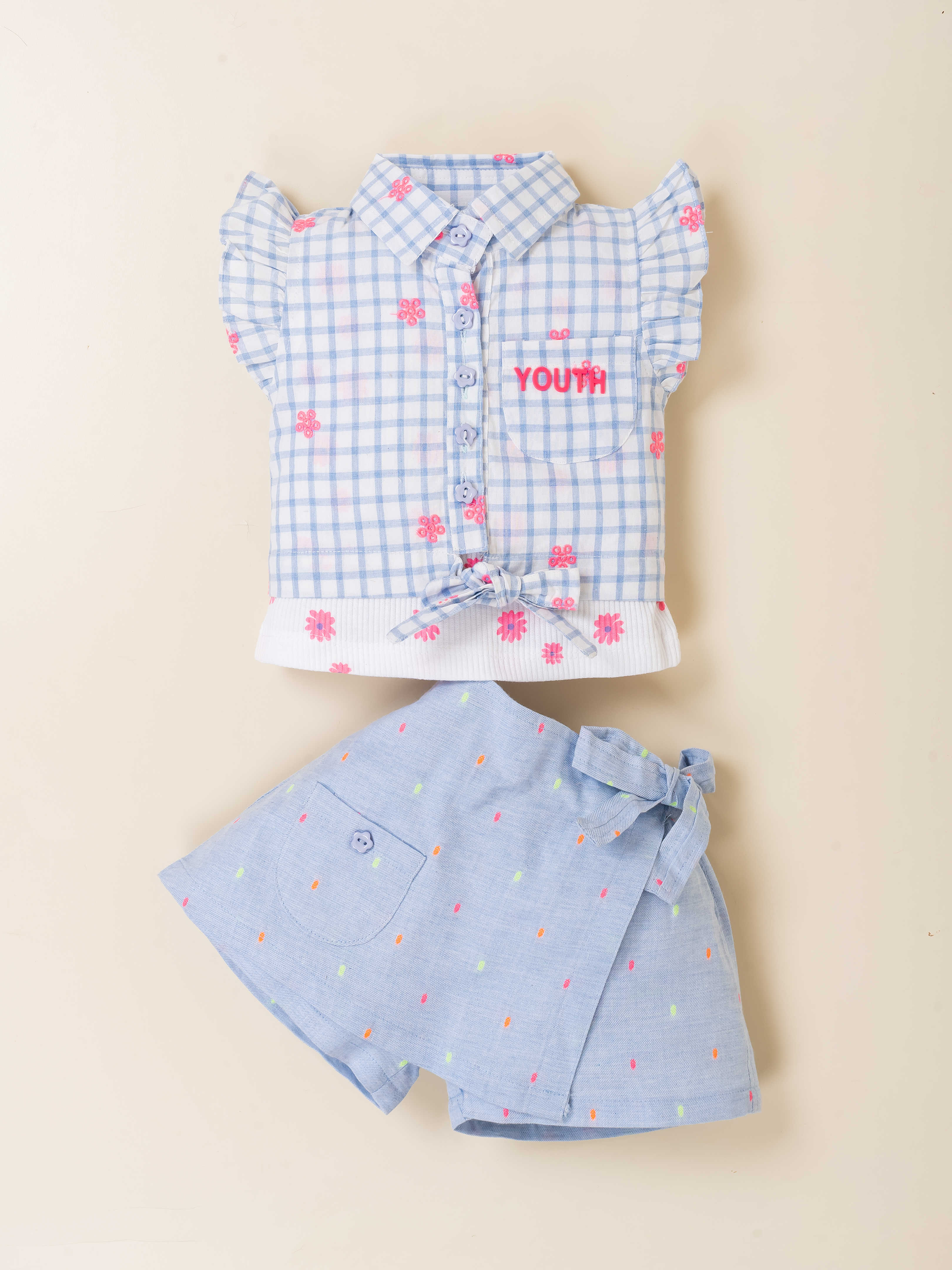 Toddler Girl Top and Skirt Embroidered Check Set