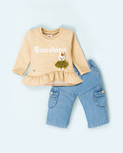 Peplum Top & Denim Cargo Pants Set