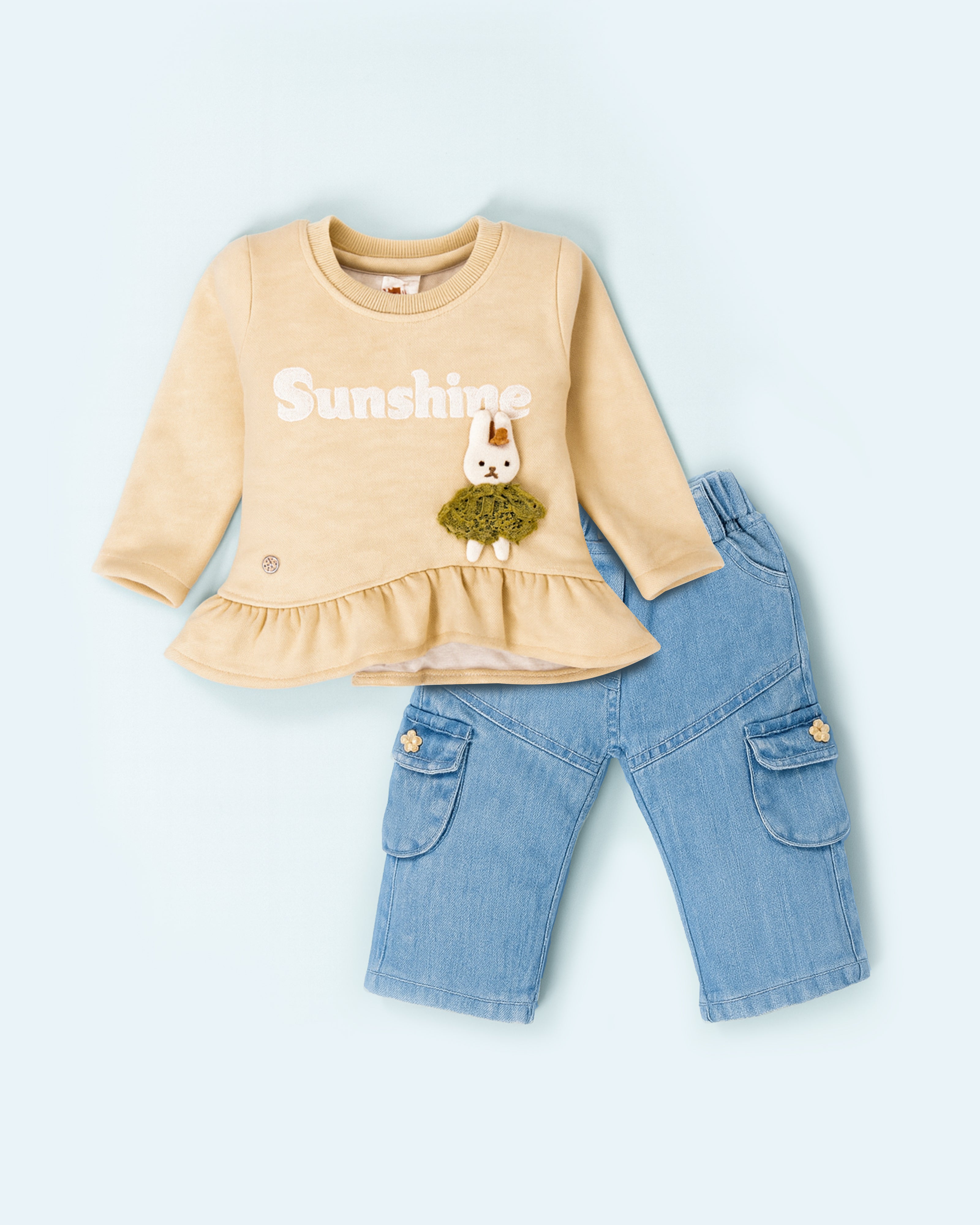 Peplum Top & Denim Cargo Pants Set