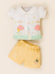Baby Girls Printed Shirt & Shorts Outfit