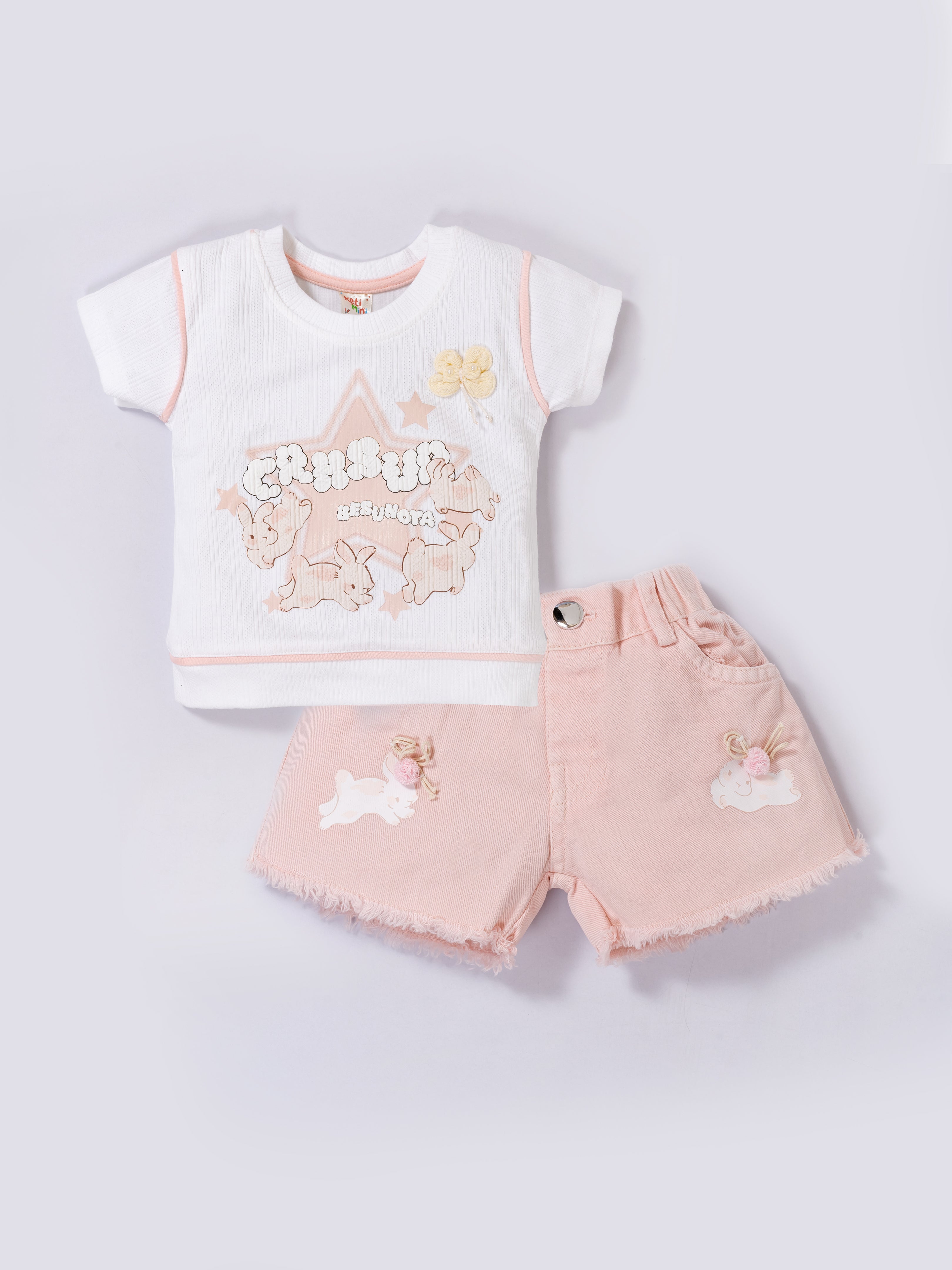 Girls’ Half sleeve Top & Frayed Shorts Set
