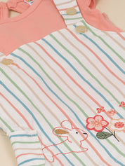 Baby Girls Sweet Bunny Pastel Stripe Overall Dress