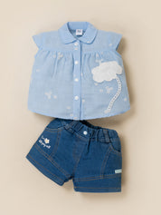 Baby Girls Shirt & Denim Shorts Outfit Set