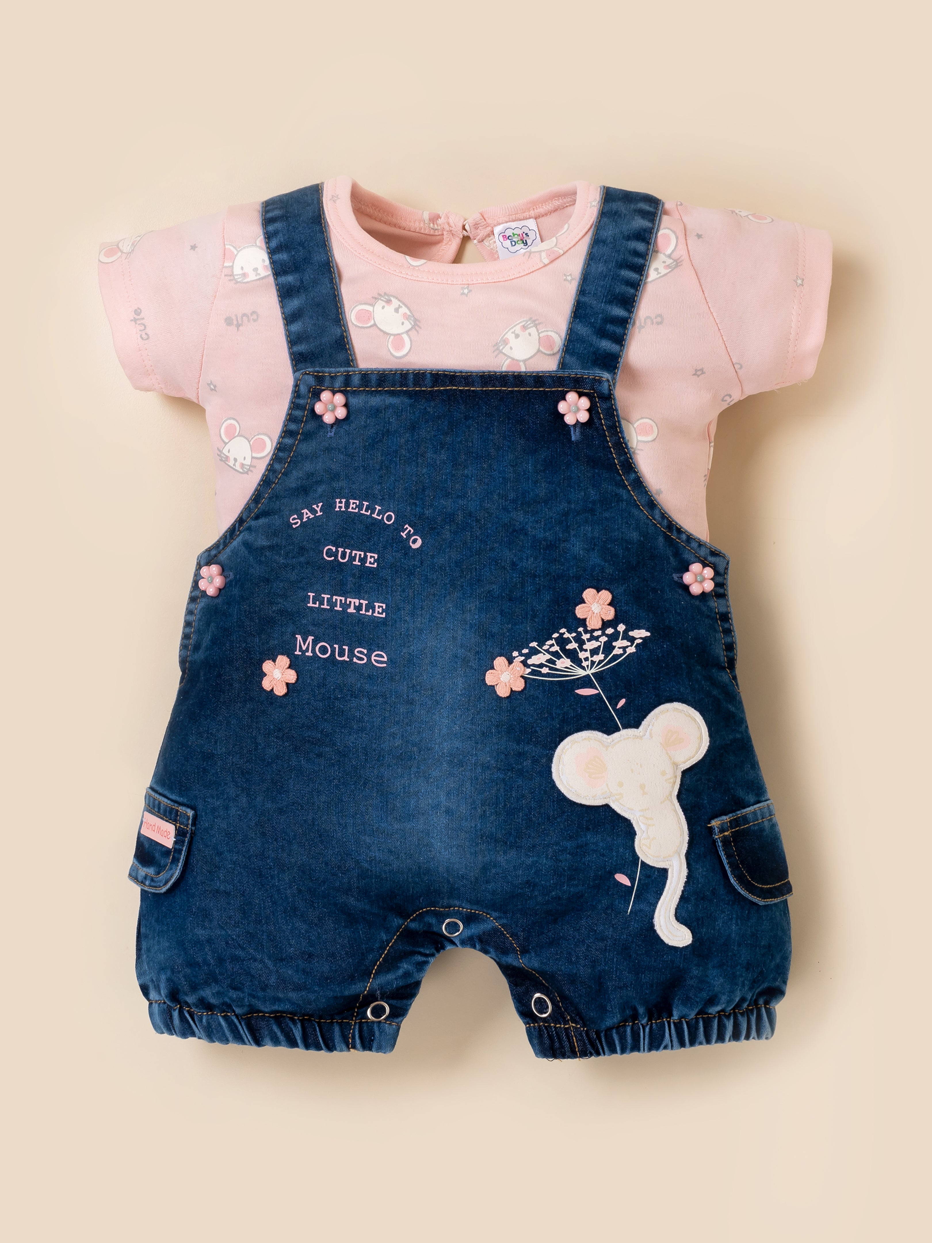Baby Girl Denim Dungaree Romper Set