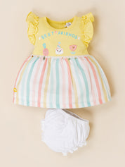 Infant Rainbow Striped Casual Frock with Panty Set