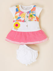 Baby Girls Flower Applique Frock with Panty Set