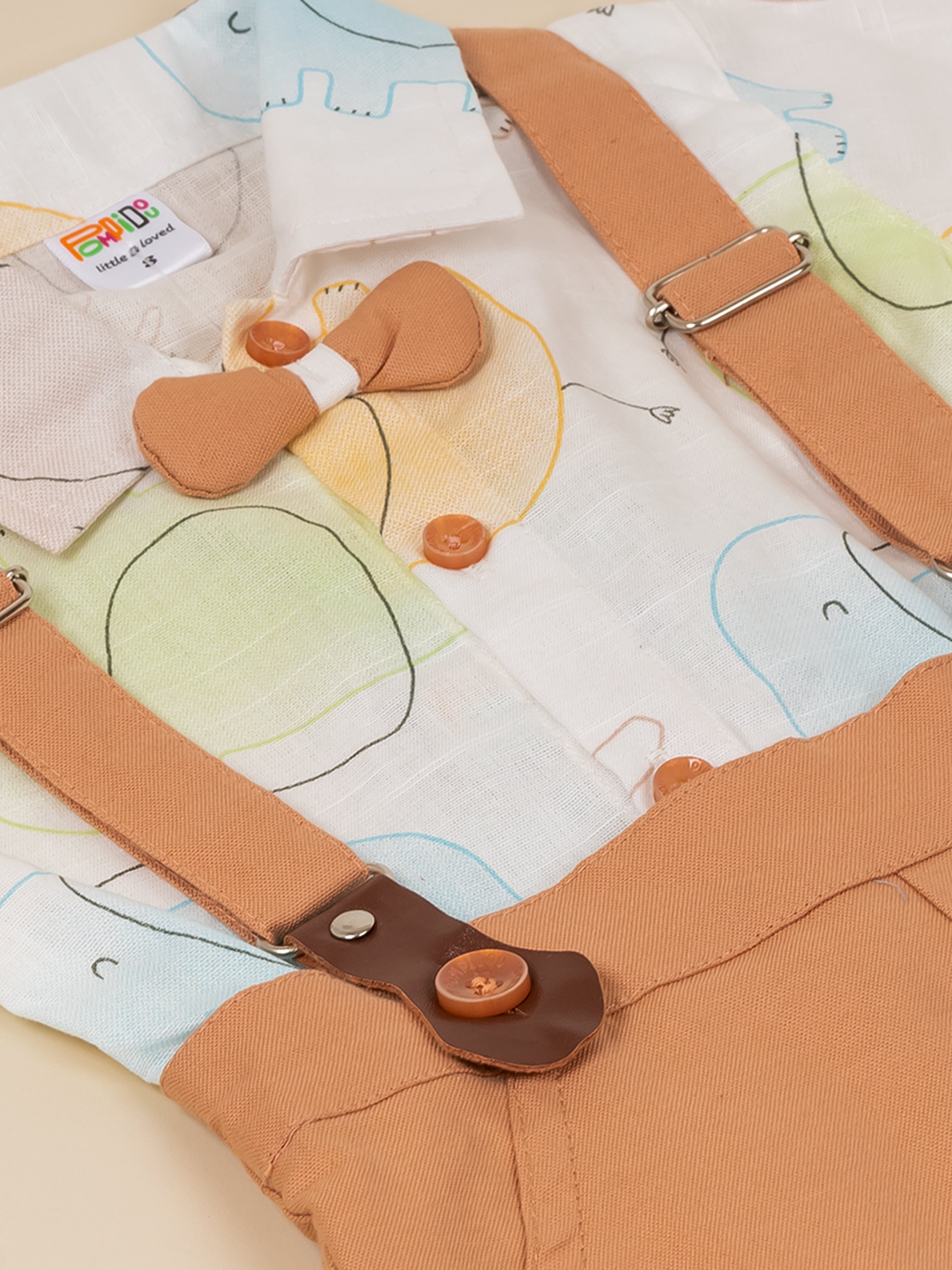 Baby Boys' Pastel Elephant Print Shirt and Suspender Set