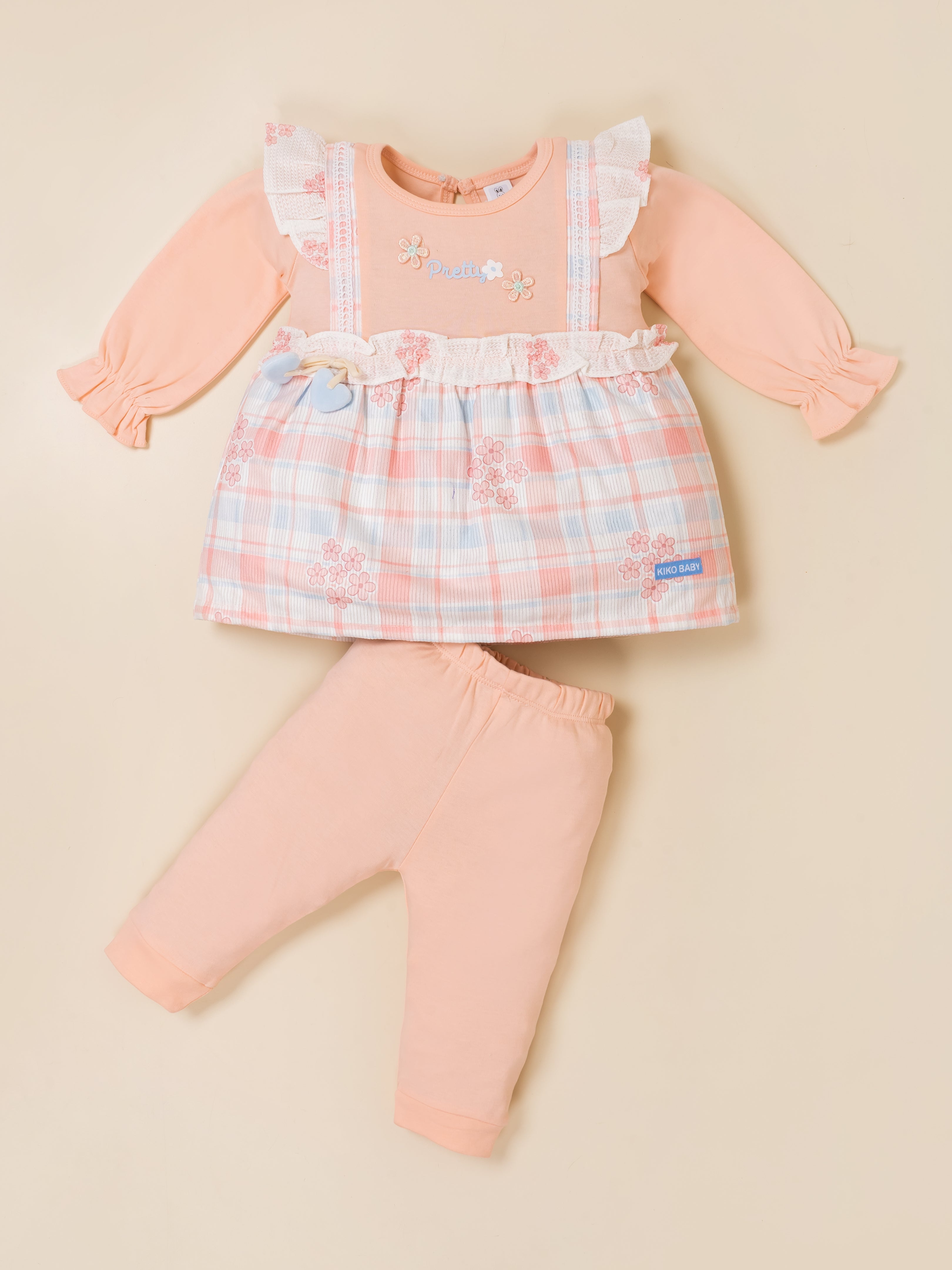 Baby Girls Plaid Frock Top with Leggings Set