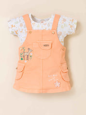 Girls Deer Print Dungaree Dress Set with T-Shirt