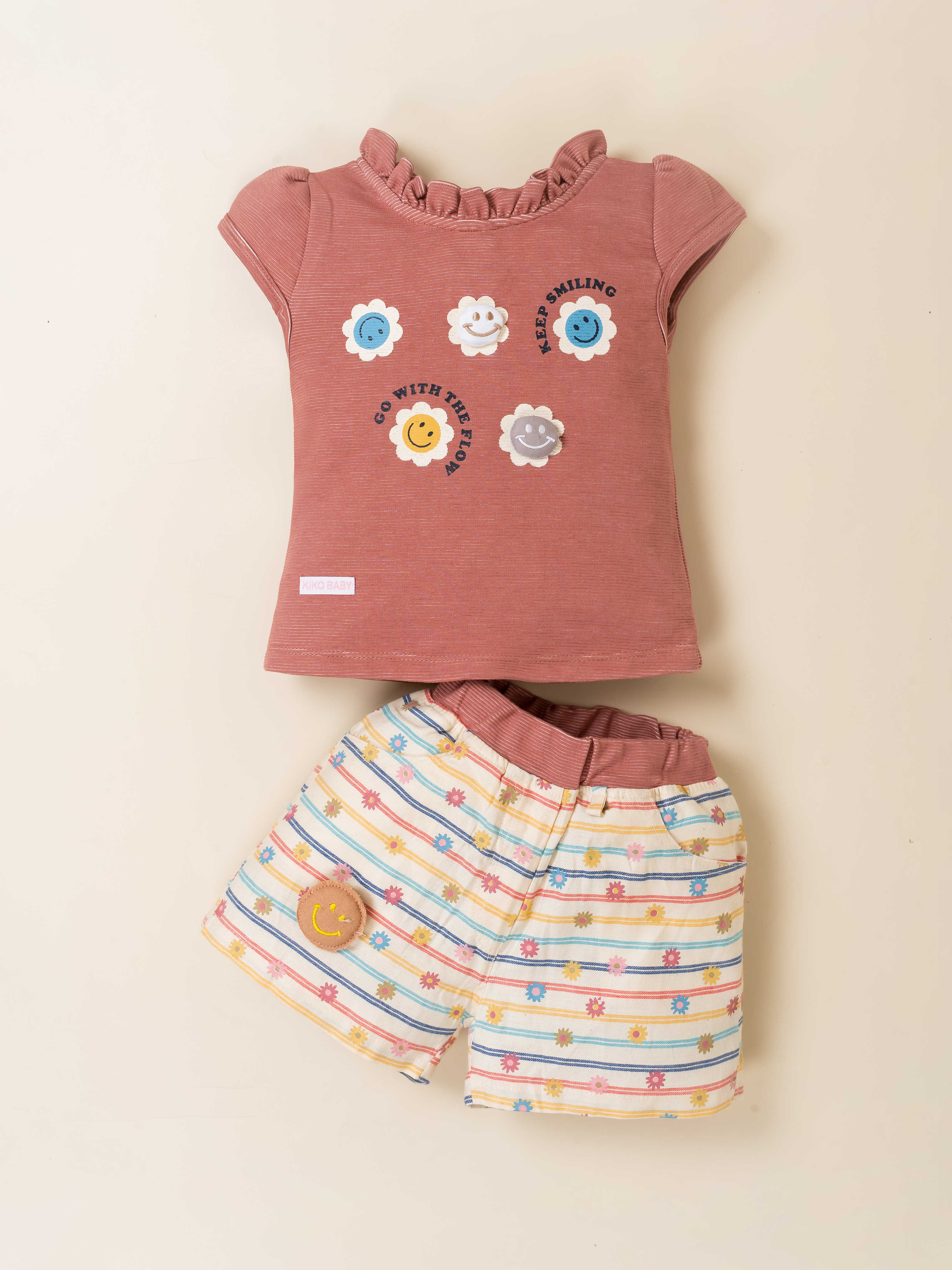 Baby Girl Cord Top & Printed Shorts Set