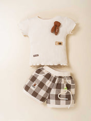 Baby Girl Softtouch Knit Top & Woven Check Shorts 2-Piece Set