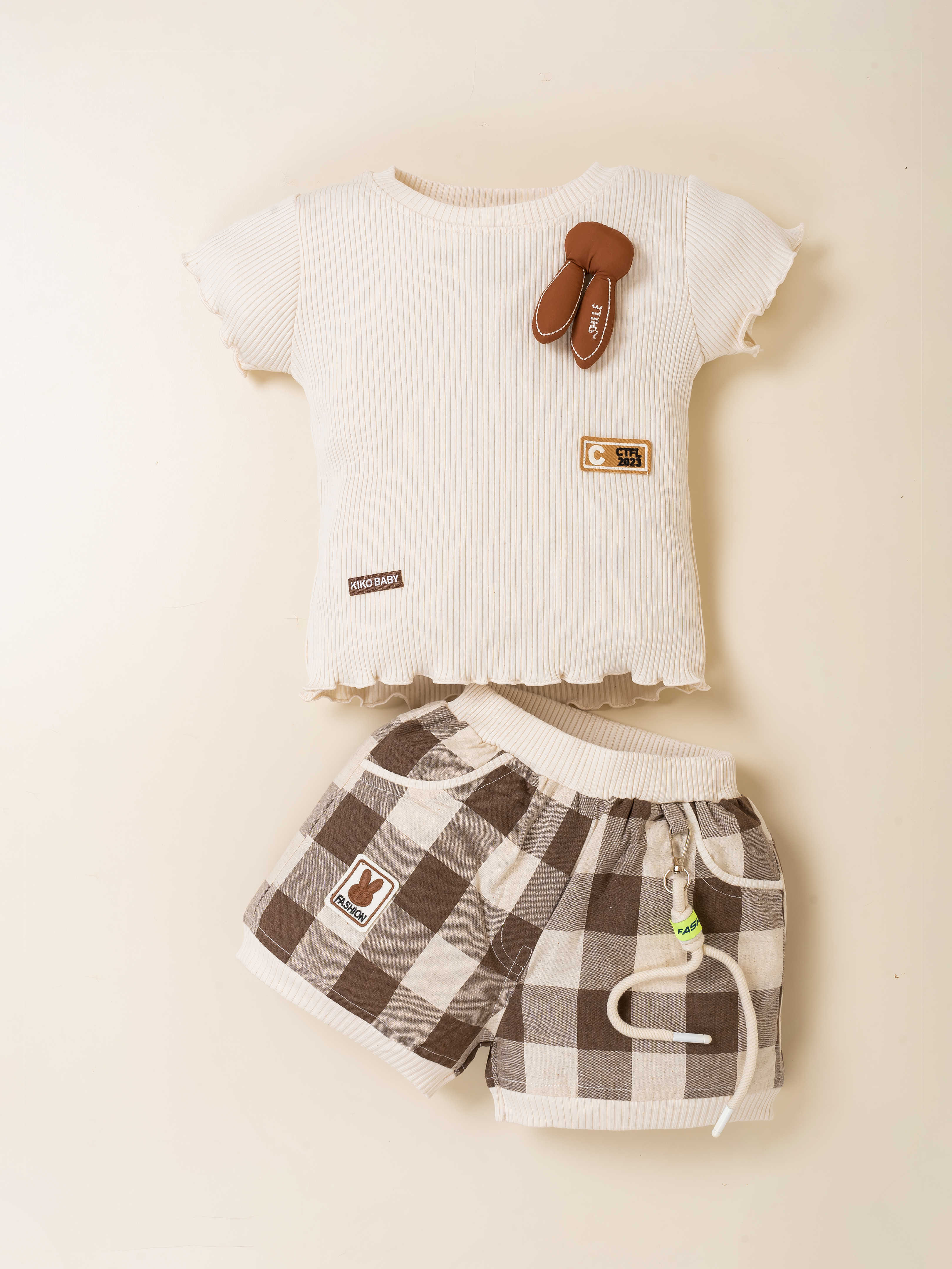 Baby Girl Softtouch Knit Top & Woven Check Shorts 2-Piece Set