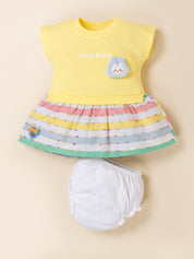 Baby Girl Cotton Frock Set with Rainbow Striped