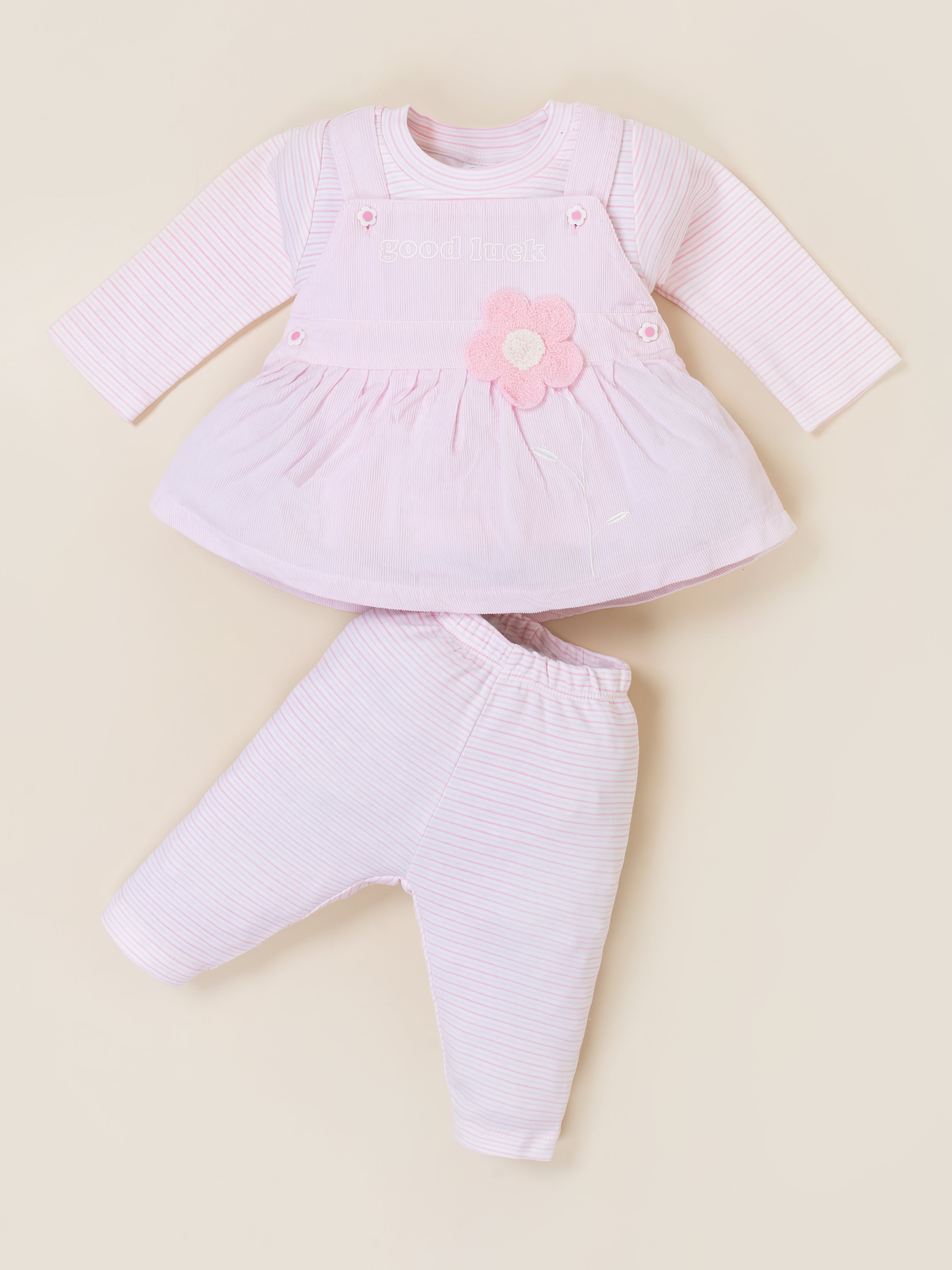 Baby Girls Dungaree Dress with Leggings Set