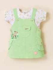 Girls Deer Print Dungaree Dress Set with T-Shirt