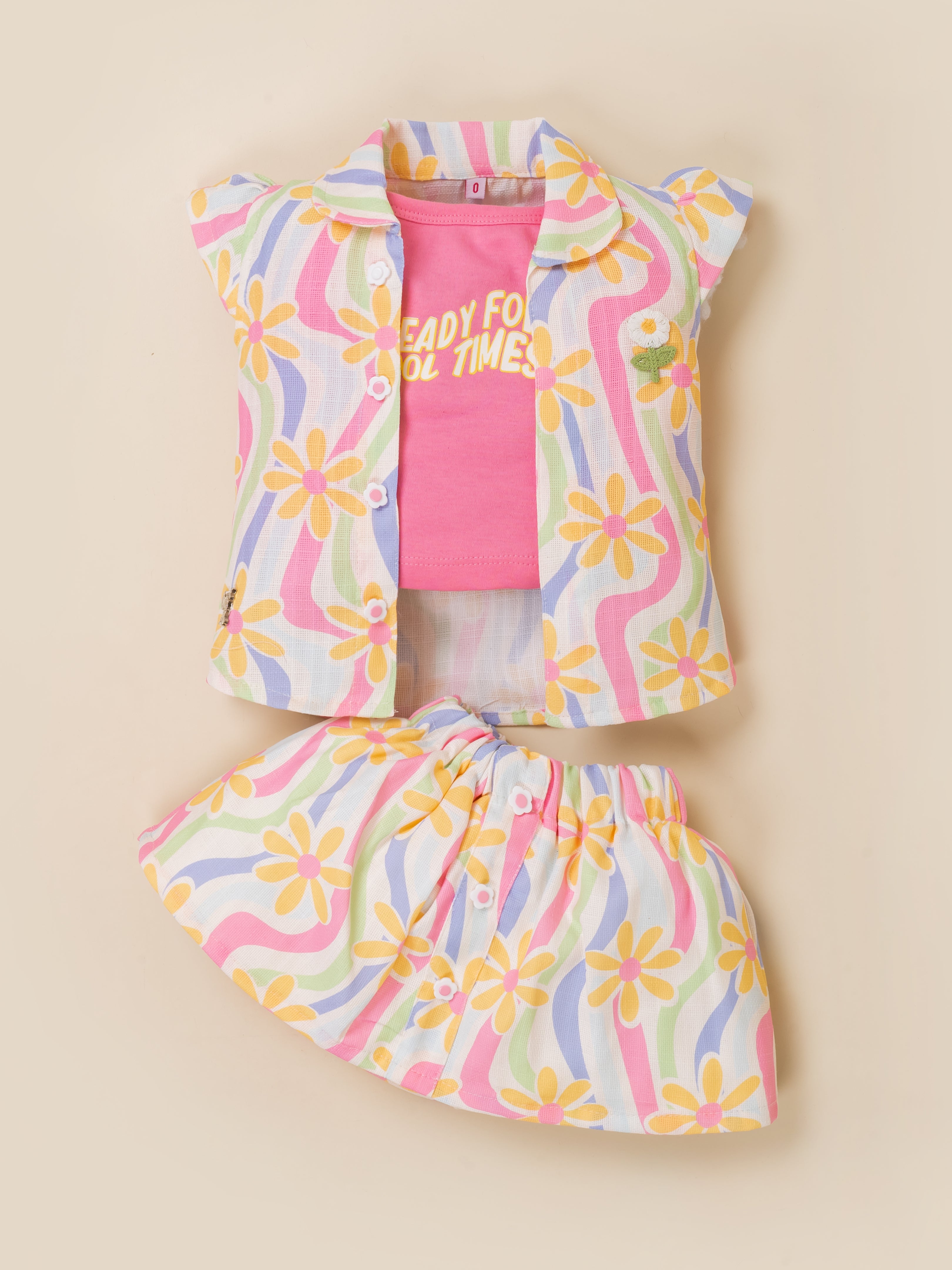 Kids Top, T-Shirt & Skirt 3-Piece Outfit Set