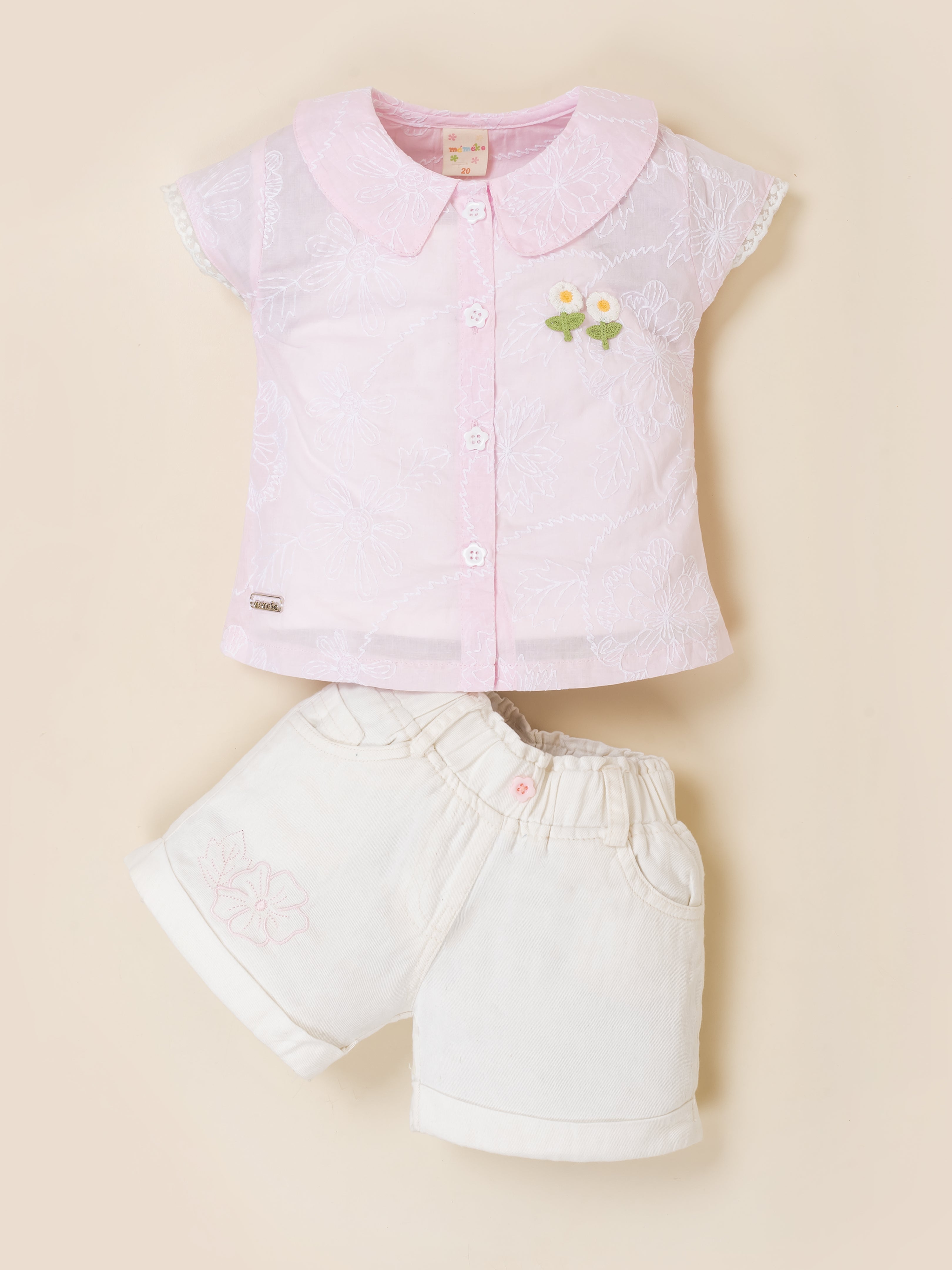 Girls Collar Top with Shorts Clothing Set