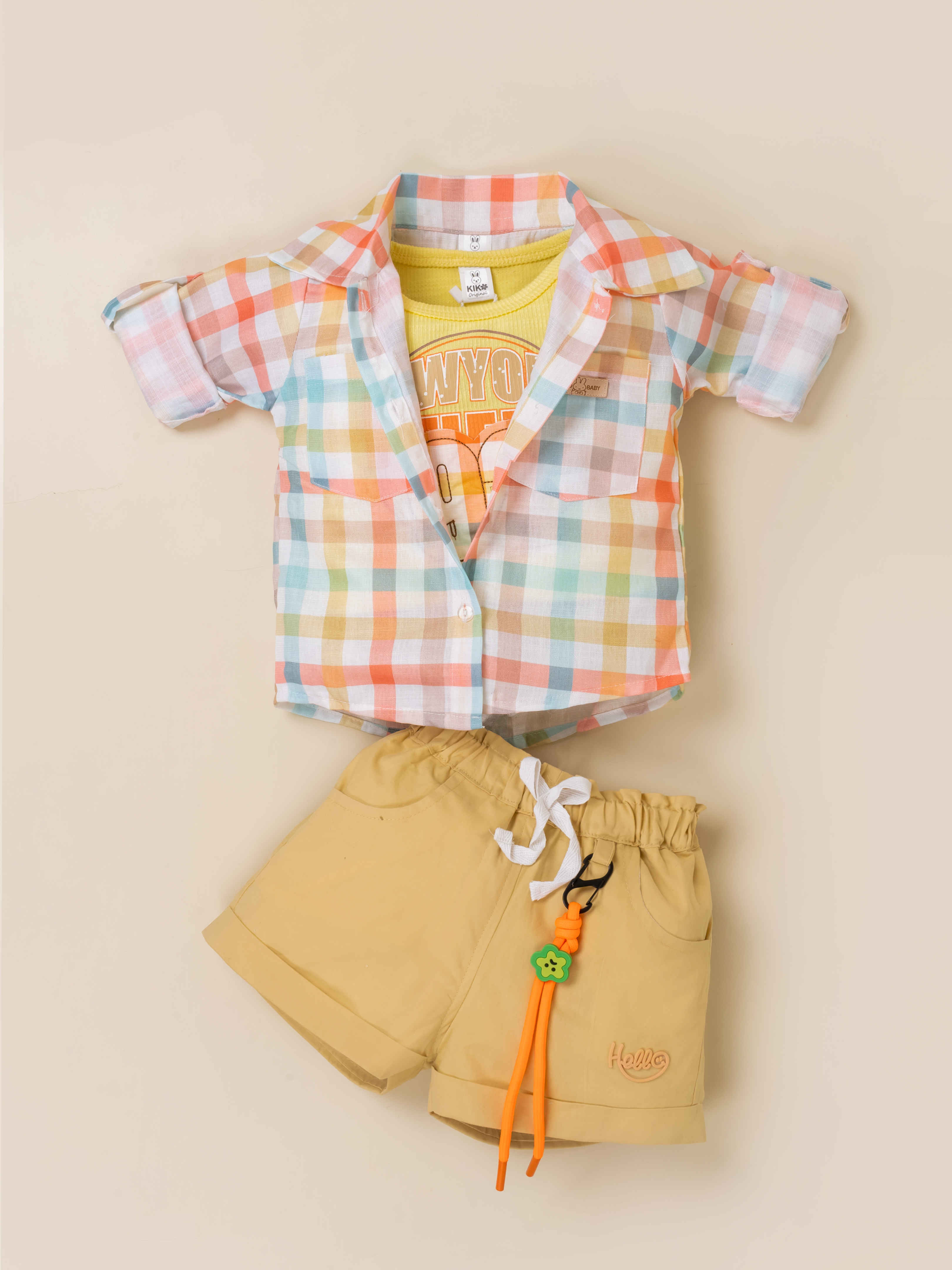 Girls' Shirt with inner and Cotton Shorts Set