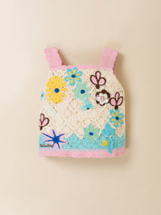 Girls Floral Crochet Top & Pink Shorts Set
