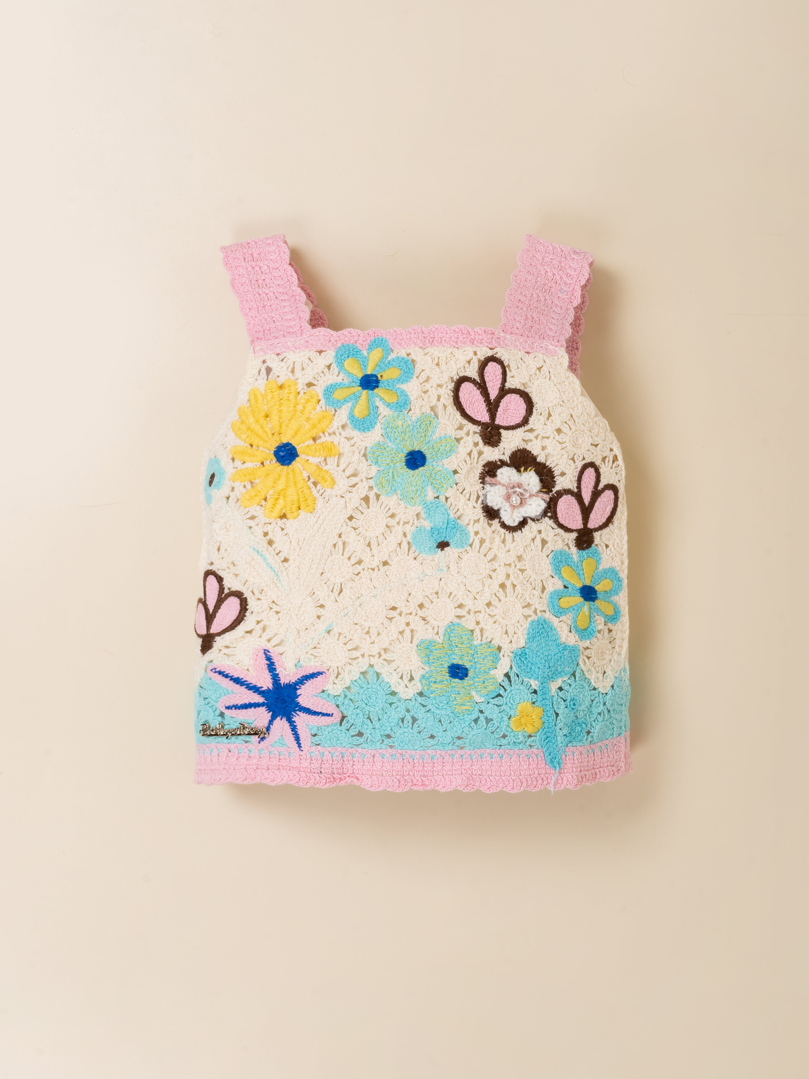 Girls Floral Crochet Top & Pink Shorts Set