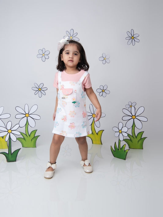 KETI MINI Baby Girls Cotton Dungaree and Top Set